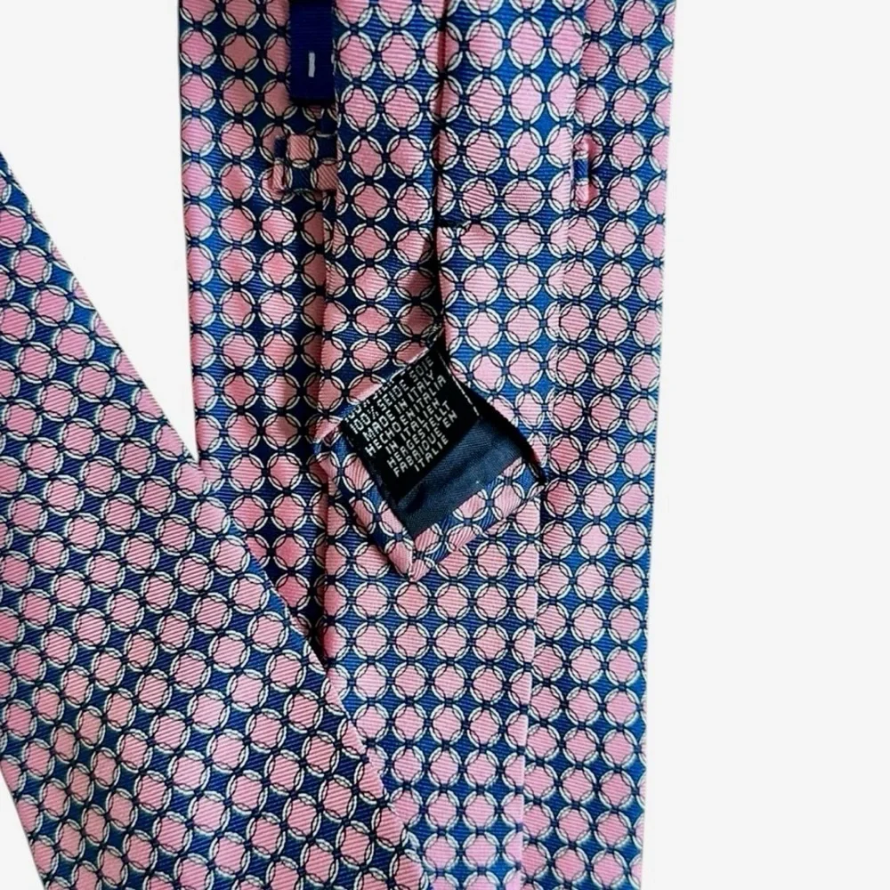 New Frangi Silk Tie Made in Italy Navy Pink Geometric Pattern Luxury Necktie